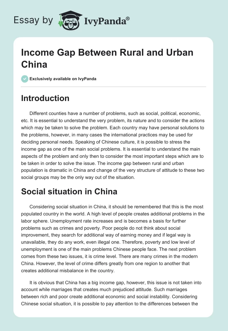 Income Gap Between Rural and Urban China. Page 1