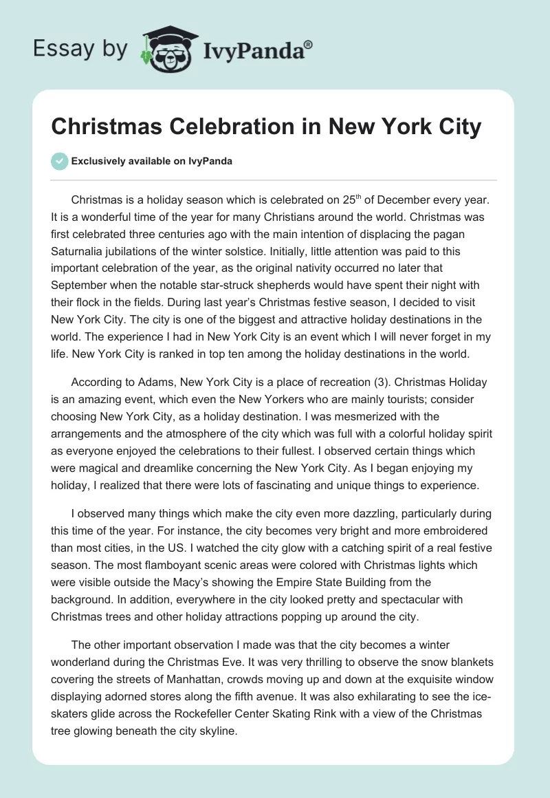 Christmas Celebration in New York City. Page 1