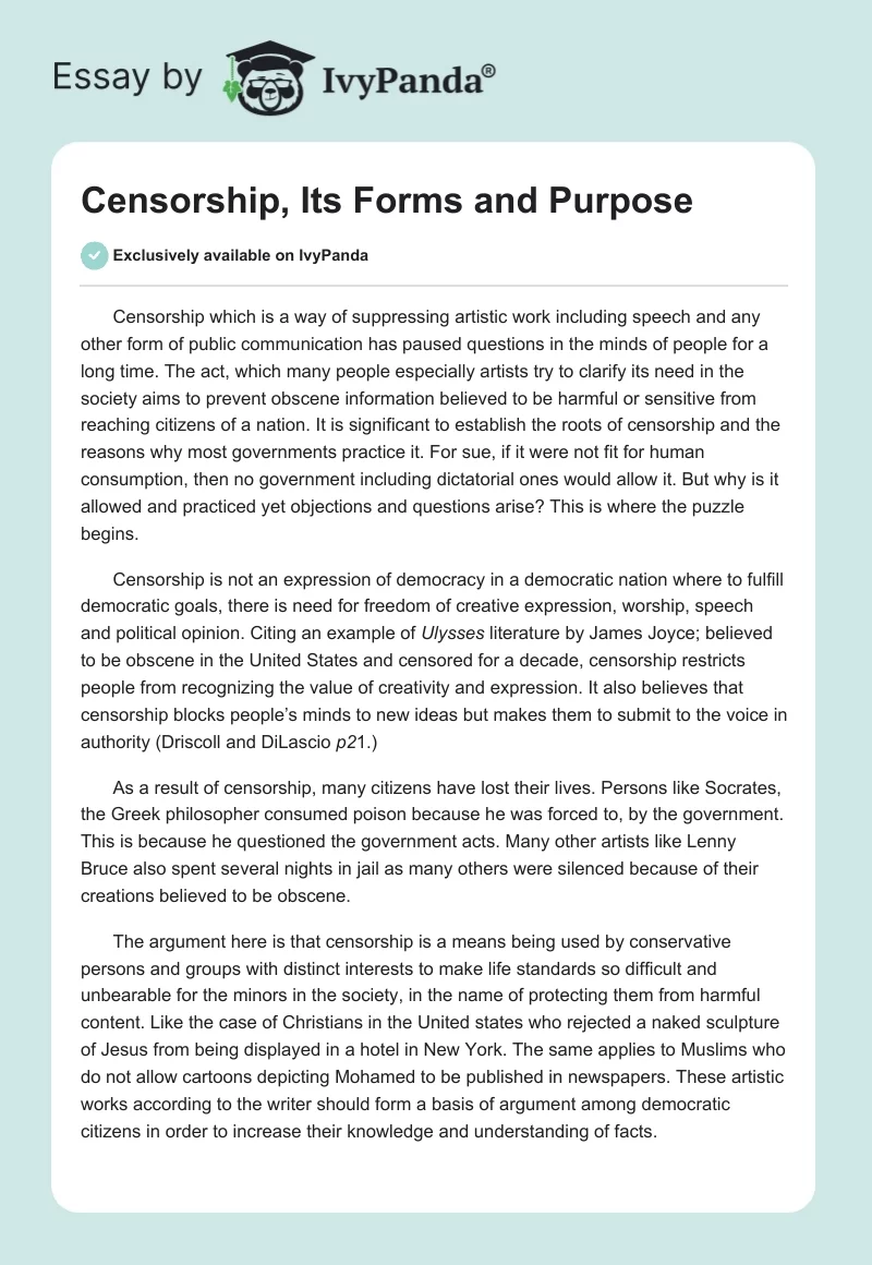 Censorship, Its Forms and Purpose. Page 1