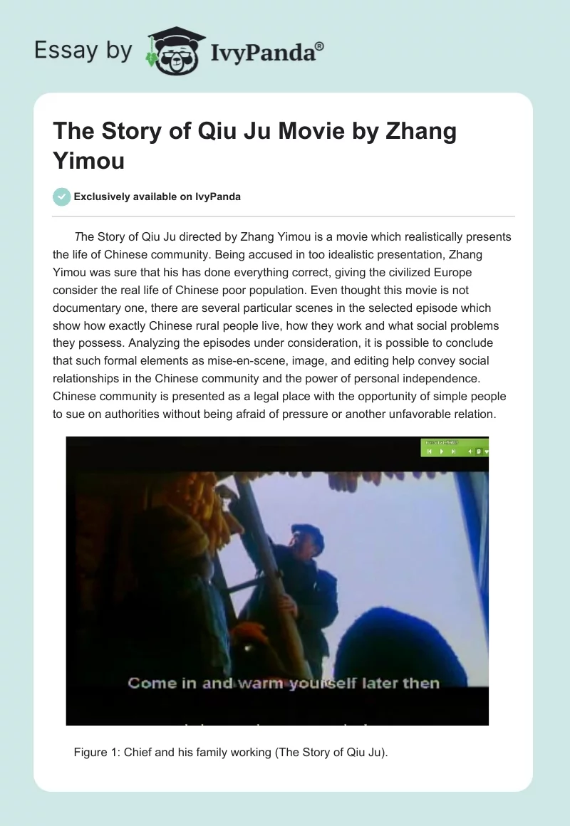 "The Story of Qiu Ju" Movie by Zhang Yimou. Page 1