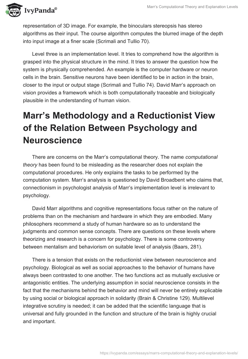 Marr’s Computational Theory and Explanation Levels. Page 2