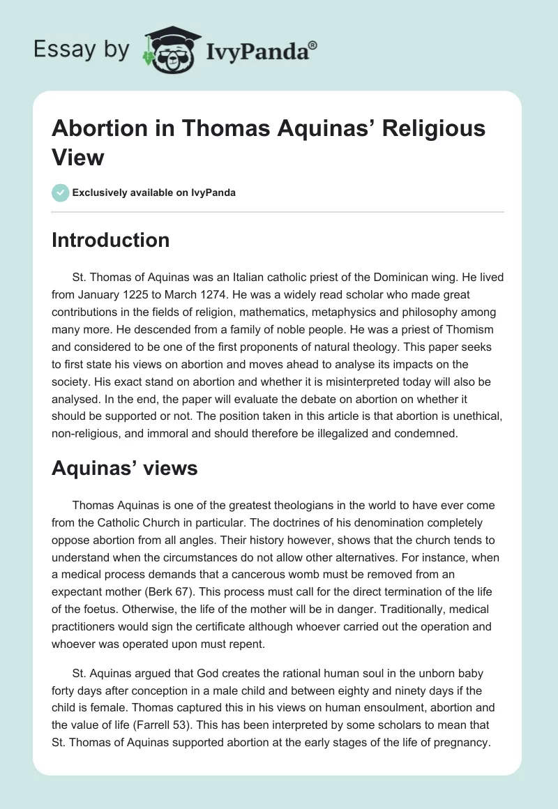 Abortion in Thomas Aquinas’ Religious View. Page 1