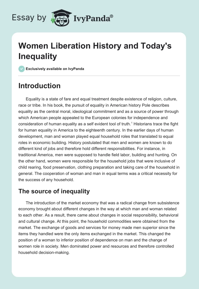 Women Liberation History and Today's Inequality. Page 1