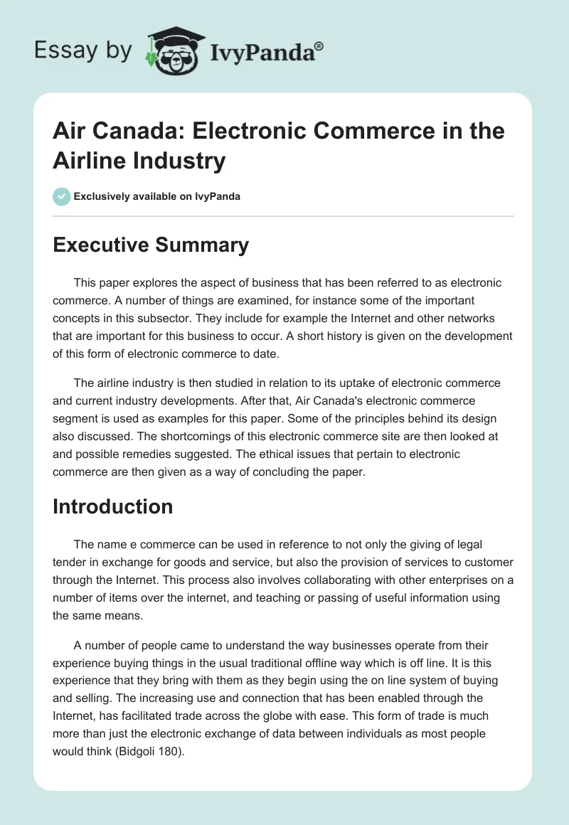 Air Canada: Electronic Commerce in the Airline Industry. Page 1