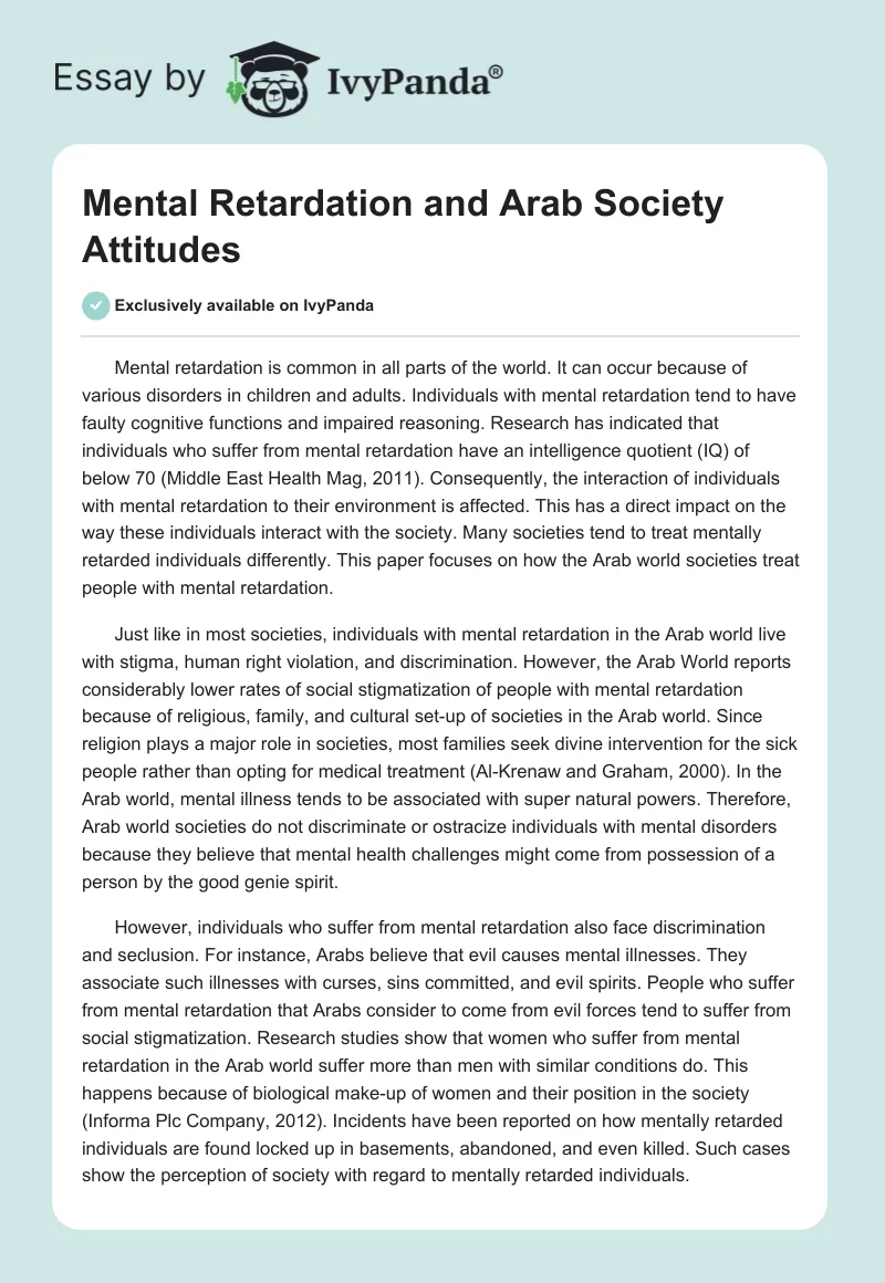 Mental Retardation and Arab Society Attitudes. Page 1