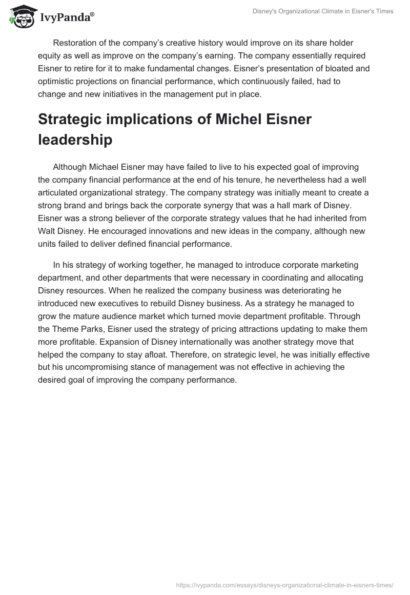 Disney's Organizational Climate in Eisner's Times. Page 2