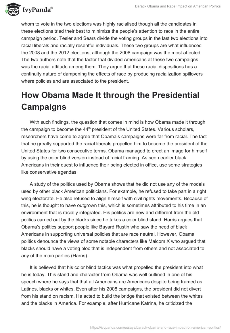 Barack Obama and Race Impact on American Politics. Page 5