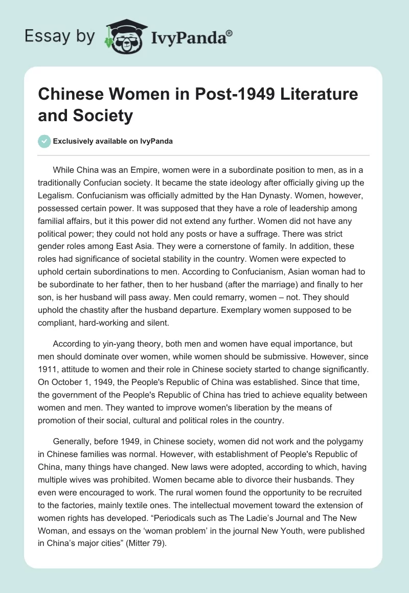 Chinese Women in Post-1949 Literature and Society. Page 1