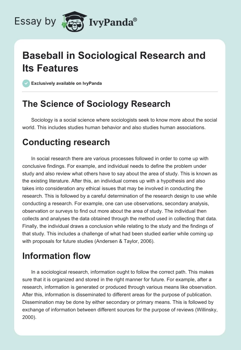 Baseball in Sociological Research and Its Features. Page 1