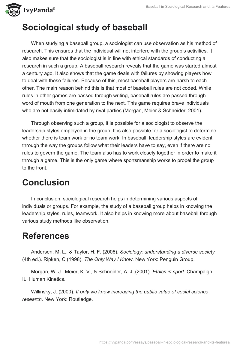 Baseball in Sociological Research and Its Features. Page 2