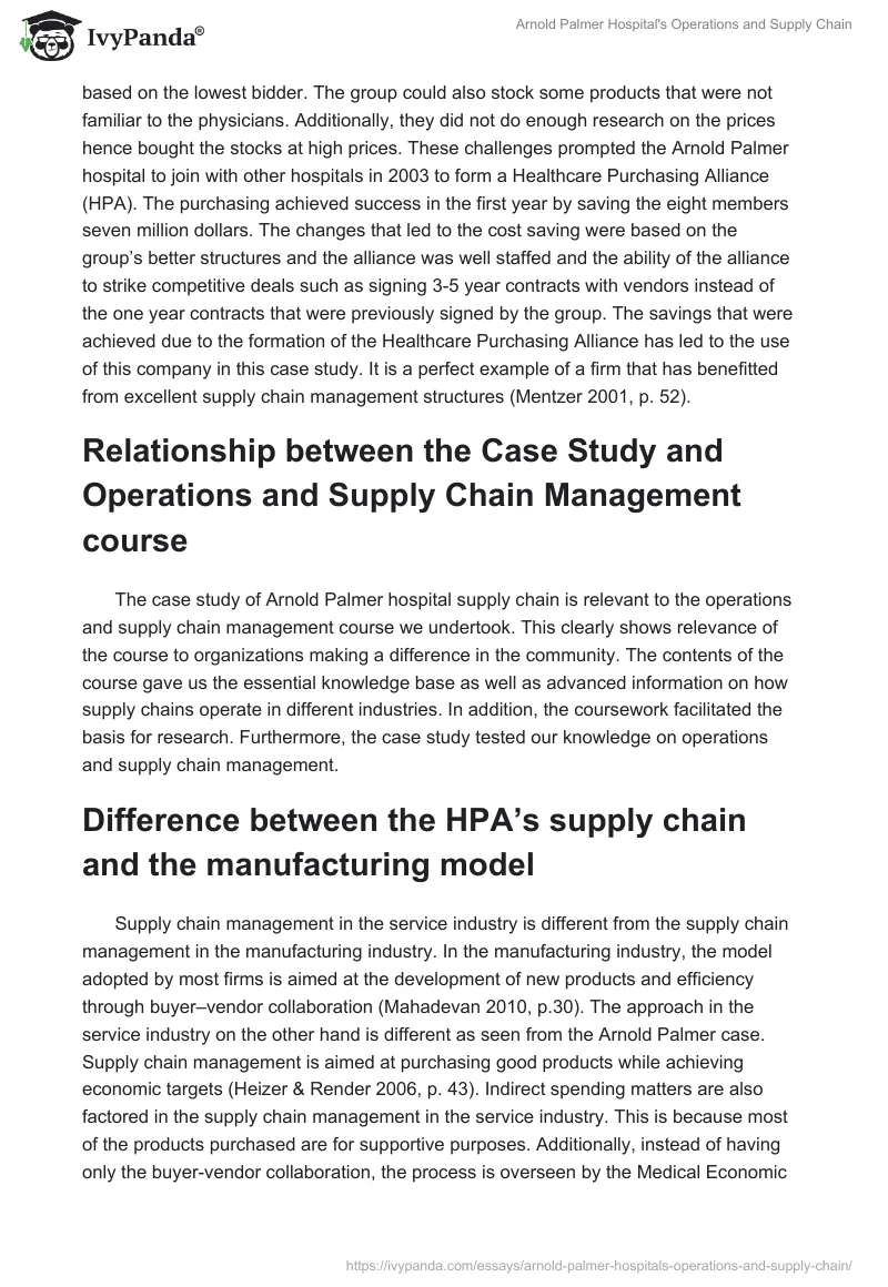 Arnold Palmer Hospital's Operations and Supply Chain. Page 2