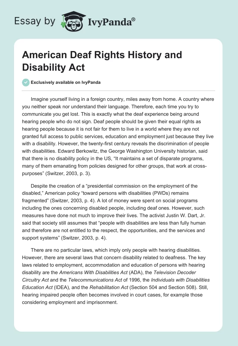 American Deaf Rights History and Disability Act. Page 1