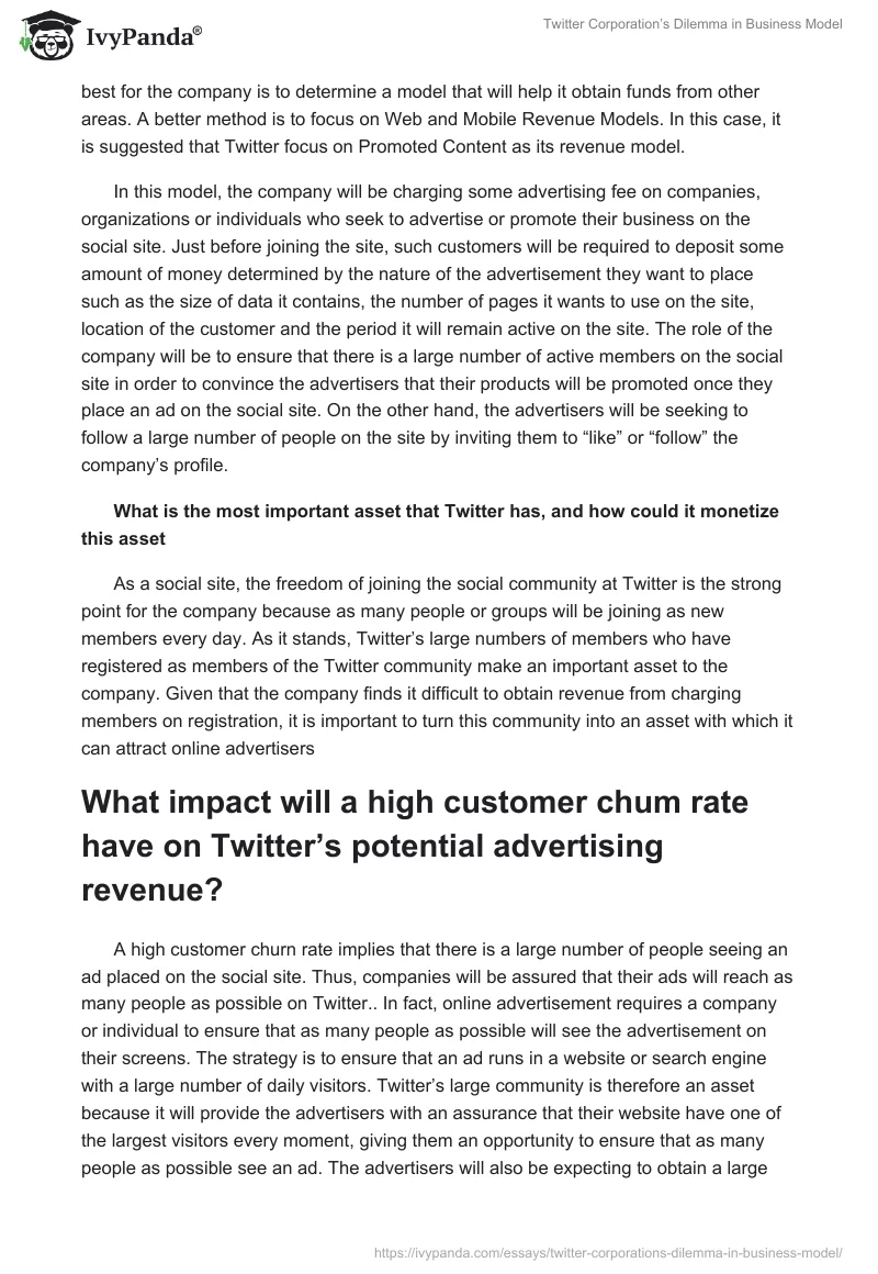 Twitter Corporation’s Dilemma in Business Model. Page 2
