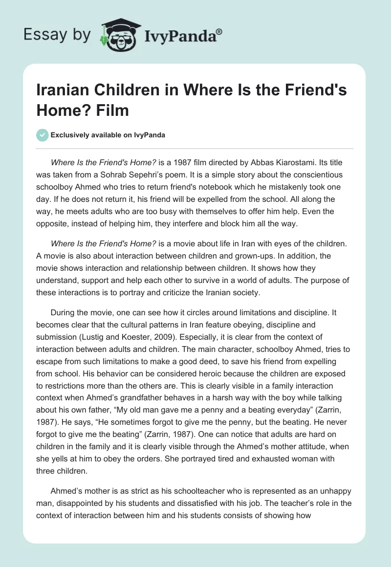 Iranian Children in "Where Is the Friend's Home?" Film. Page 1