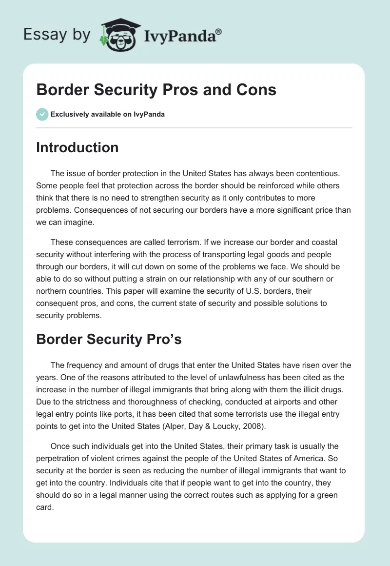 Border Security Pros and Cons. Page 1