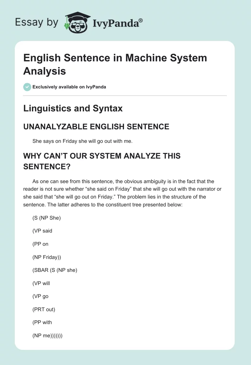 English Sentence in Machine System Analysis. Page 1