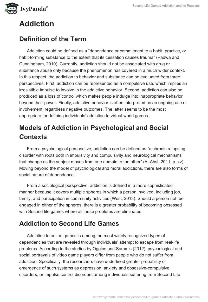 Second Life Games Addiction and Its Reasons. Page 4