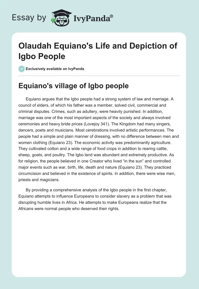 Olaudah Equiano's Life and Depiction of Igbo People. Page 1