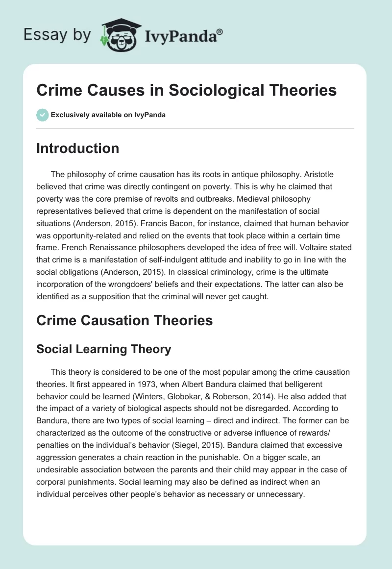 Crime Causes in Sociological Theories. Page 1