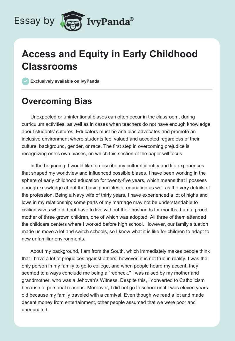 Access and Equity in Early Childhood Classrooms. Page 1