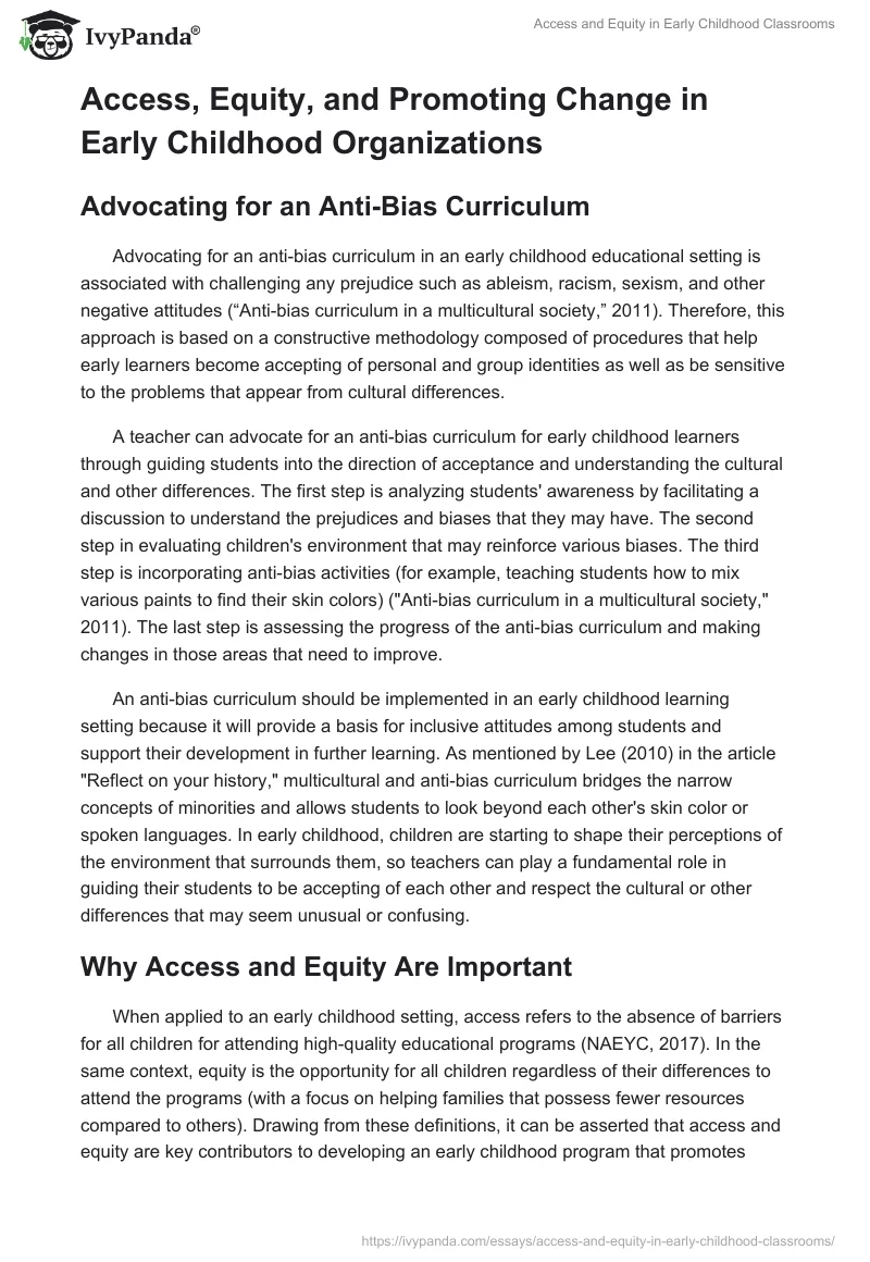 Access and Equity in Early Childhood Classrooms. Page 5