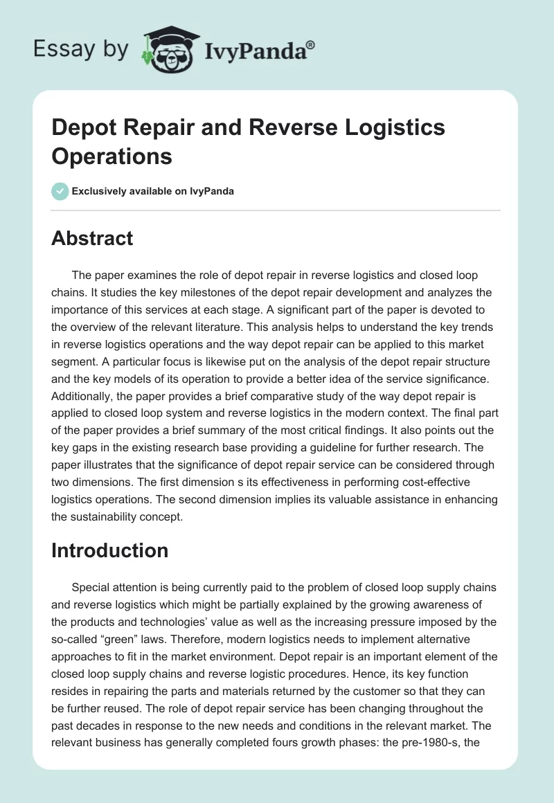 Depot Repair and Reverse Logistics Operations. Page 1