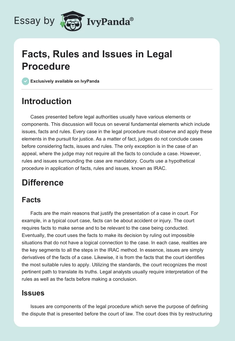 Facts, Rules and Issues in Legal Procedure. Page 1