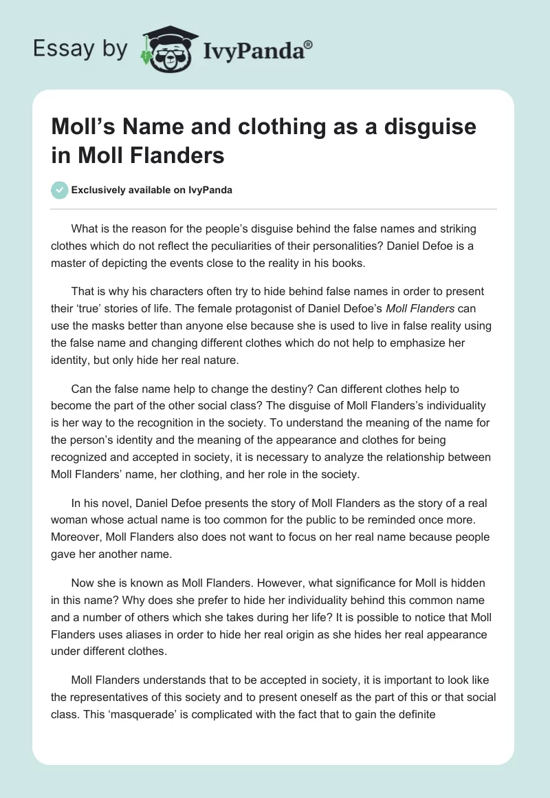 Moll’s Name and clothing as a disguise in Moll Flanders. Page 1