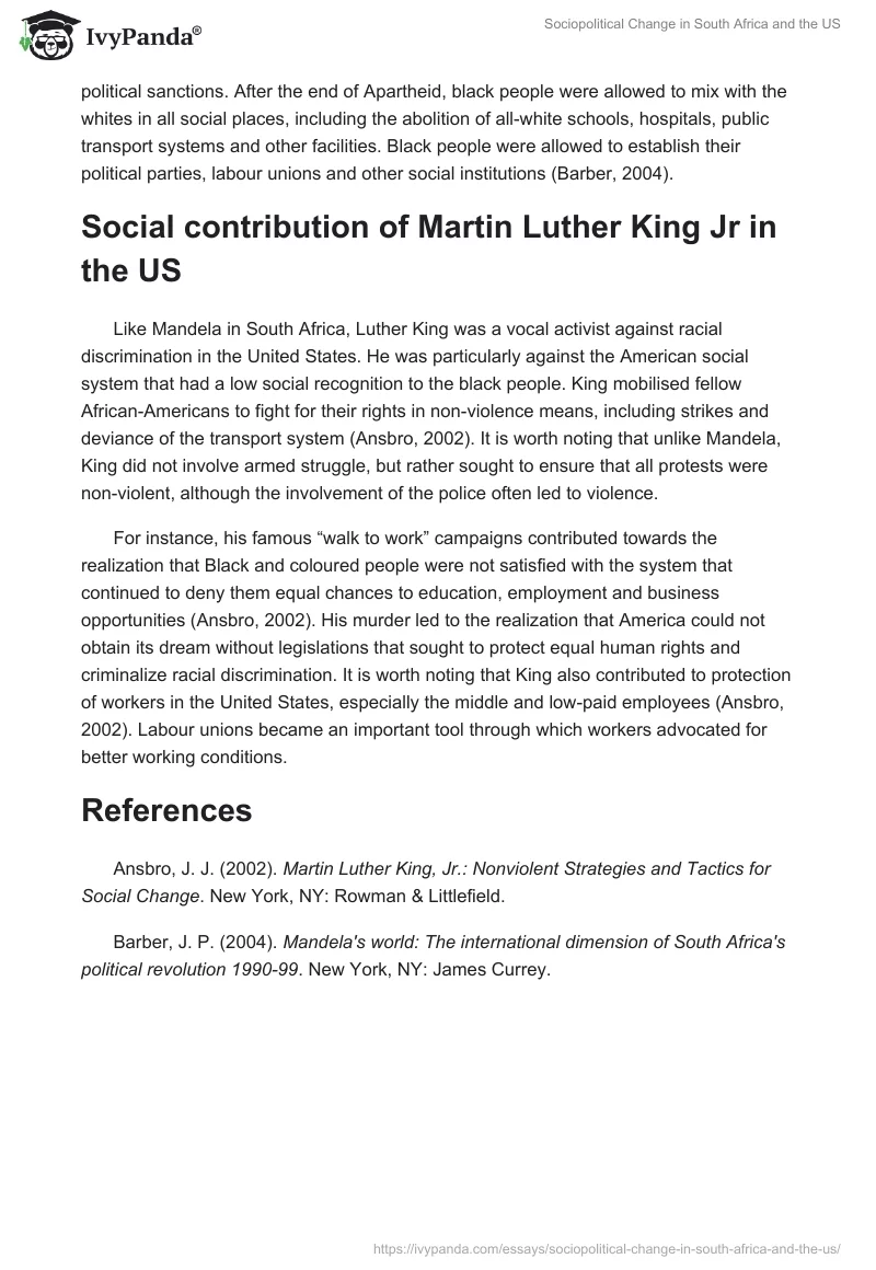 Sociopolitical Change in South Africa and the US. Page 2