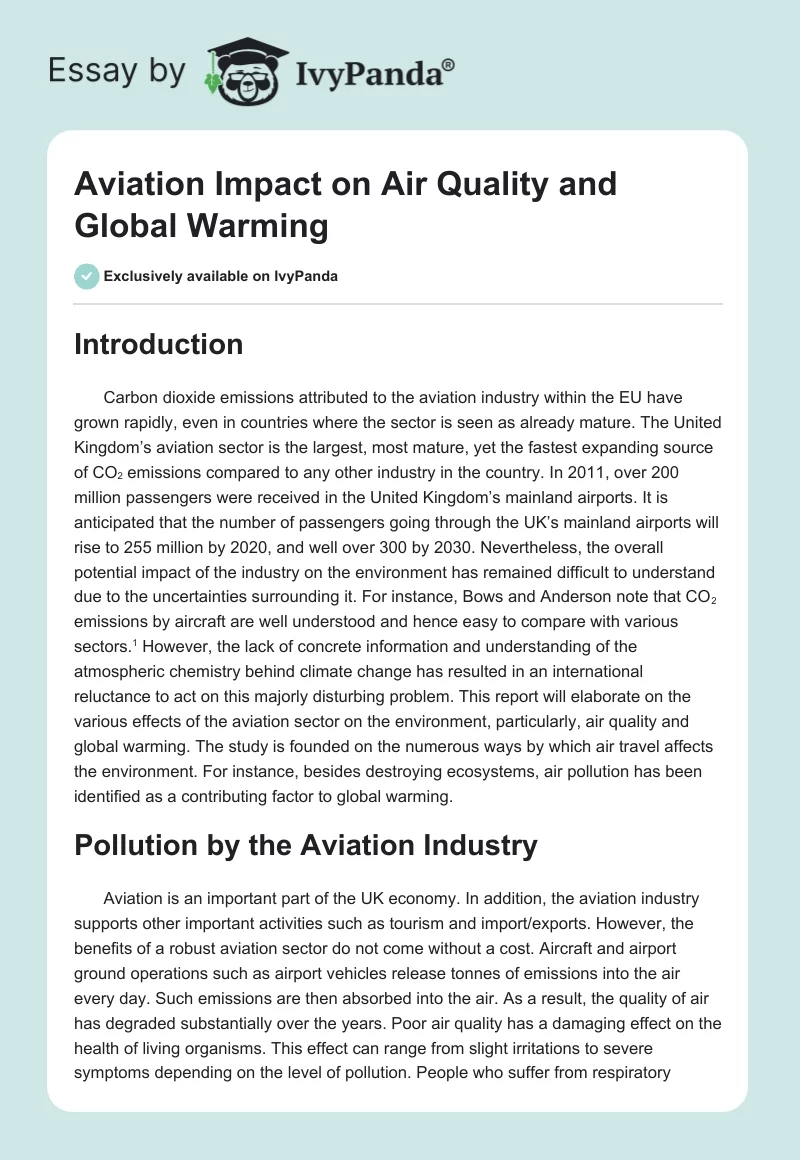 Aviation Impact on Air Quality and Global Warming. Page 1