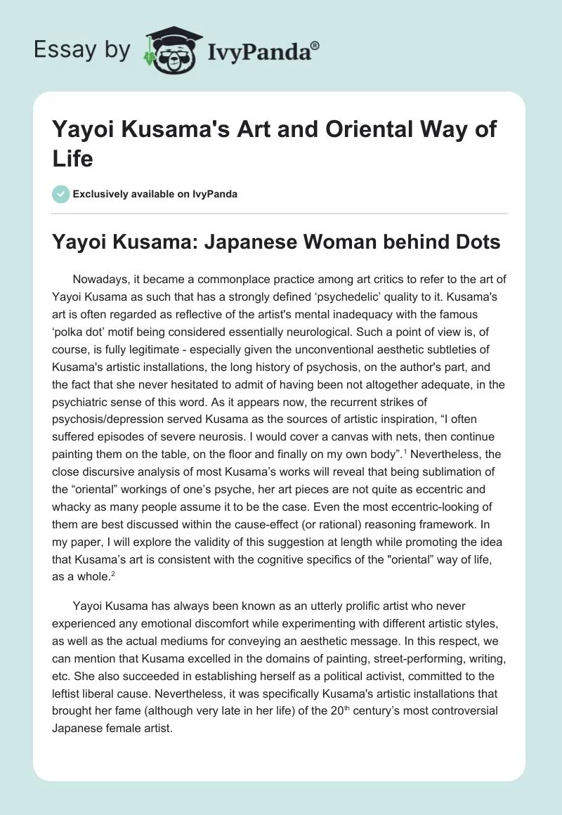 Yayoi Kusama's Art and Oriental Way of Life. Page 1