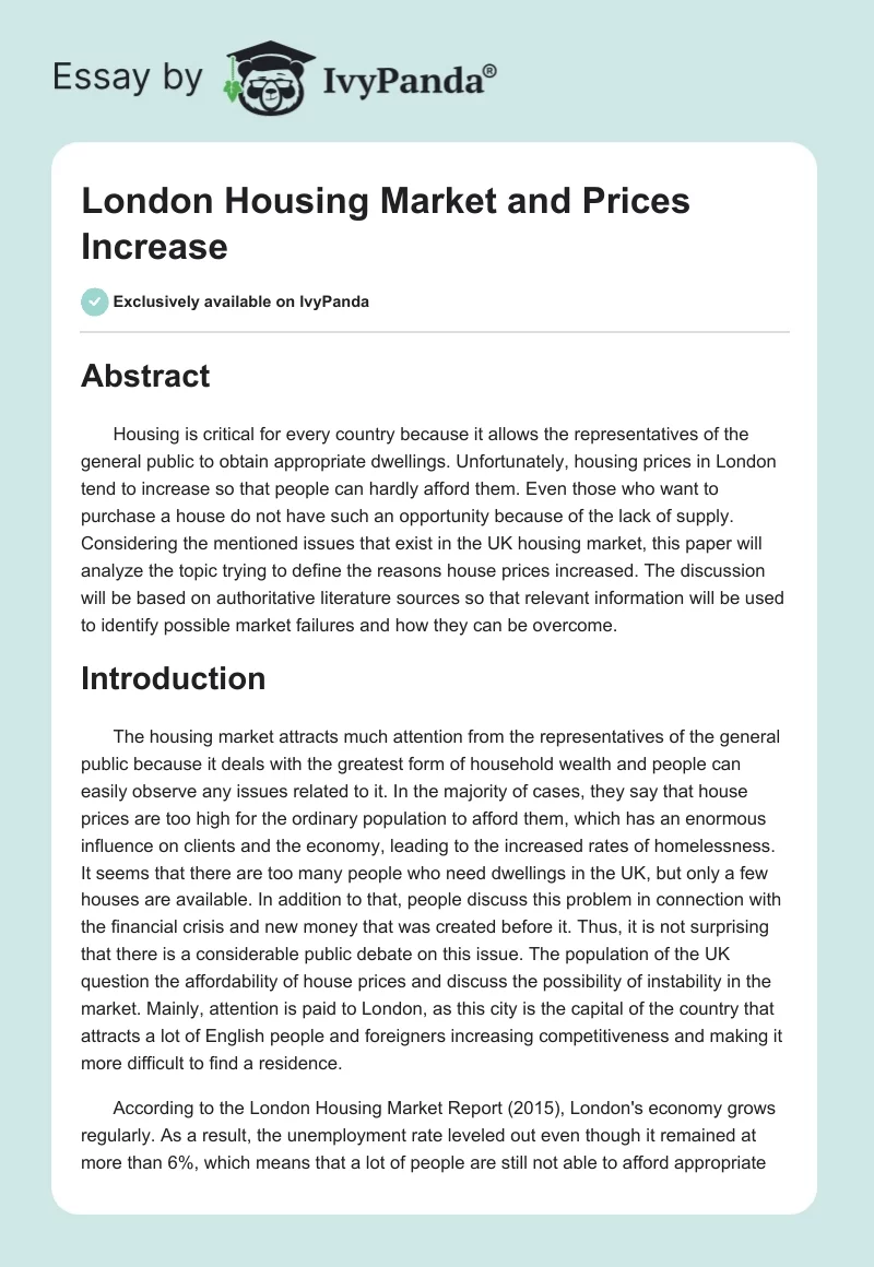 London Housing Market and Prices Increase. Page 1