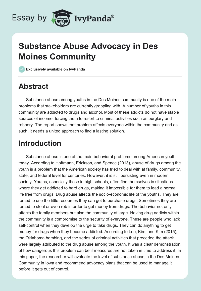 Substance Abuse Advocacy in Des Moines Community. Page 1