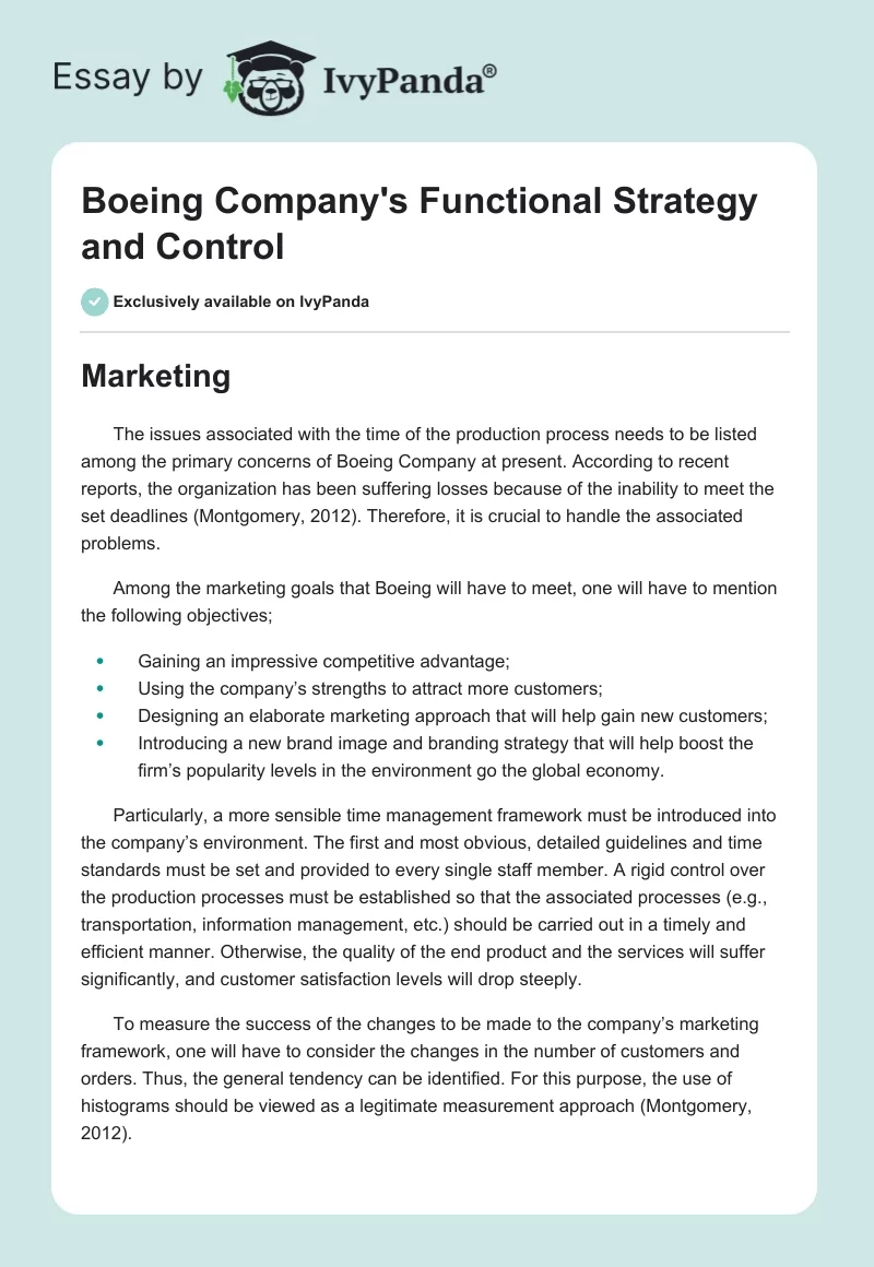 Boeing Company's Functional Strategy and Control. Page 1