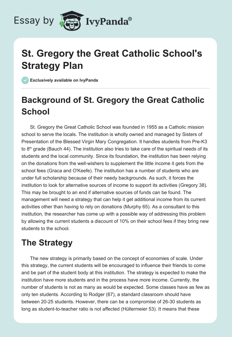 St. Gregory the Great Catholic School's Strategy Plan. Page 1