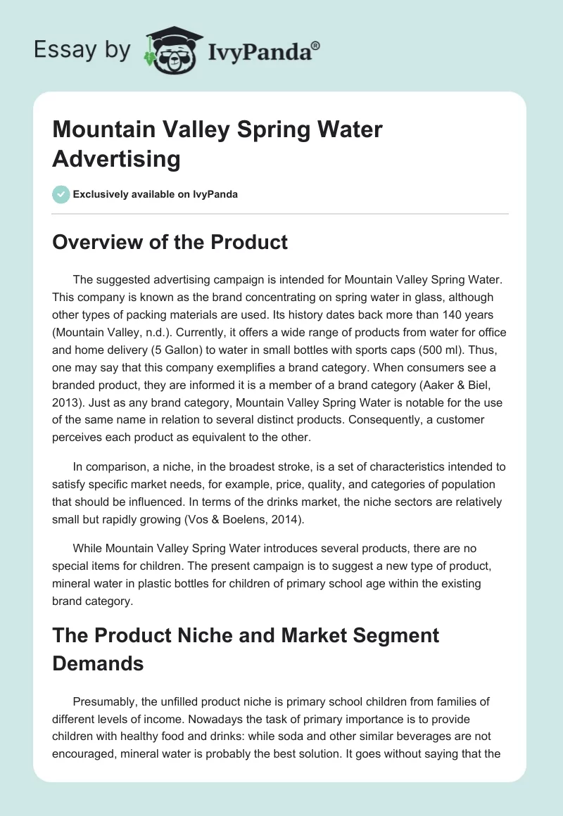Mountain Valley Spring Water Advertising. Page 1