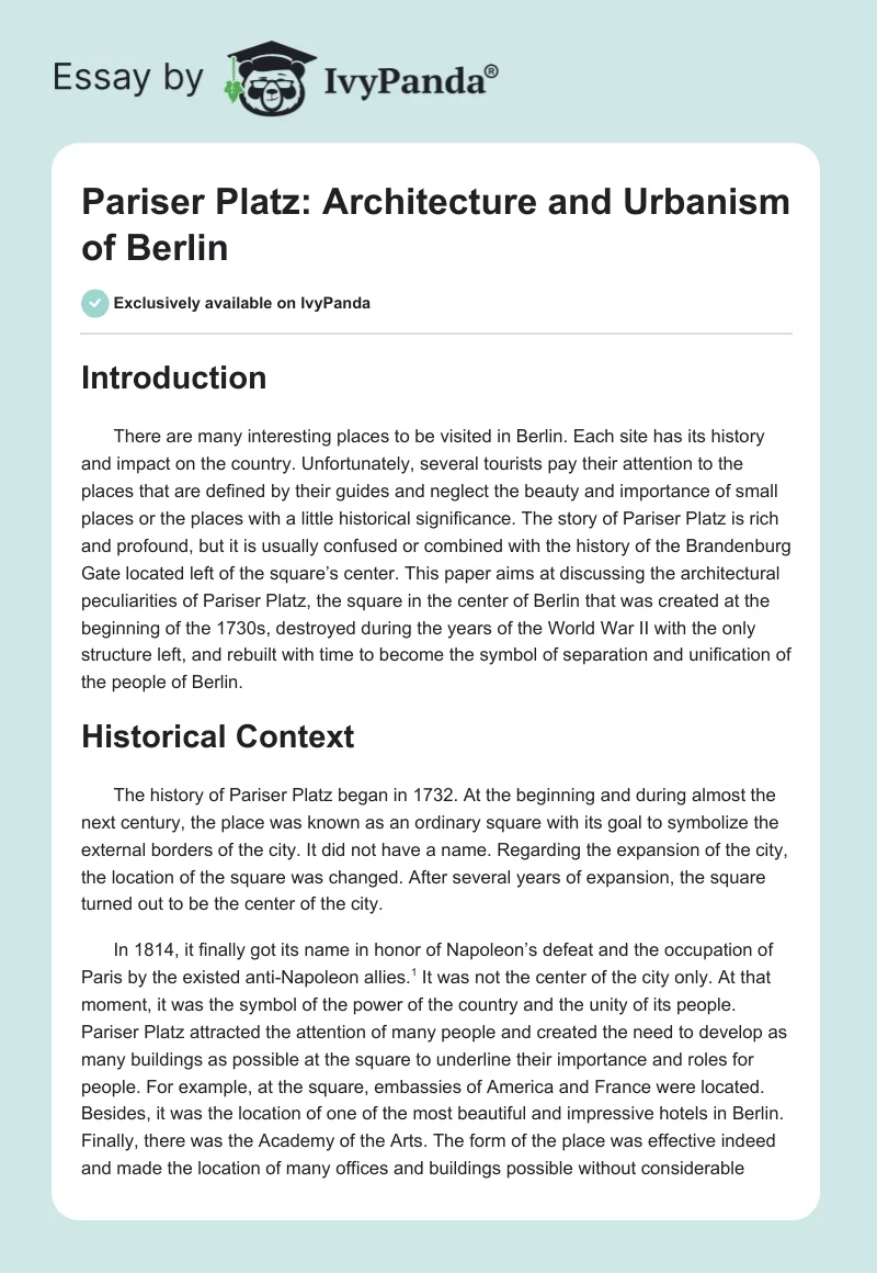 Pariser Platz: Architecture and Urbanism of Berlin. Page 1