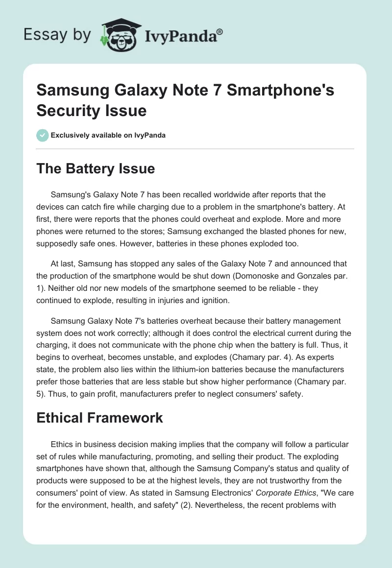 Samsung Galaxy Note 7 Smartphone's Security Issue. Page 1
