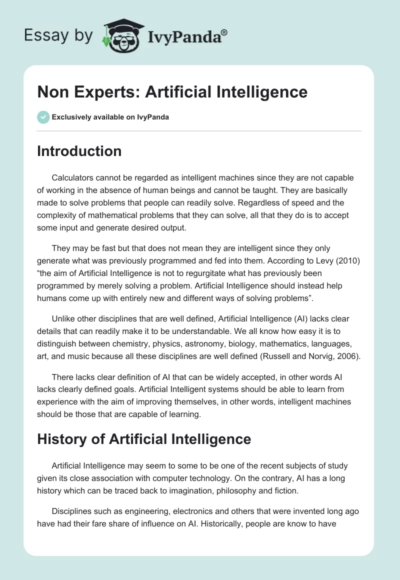 Non Experts: Artificial Intelligence. Page 1