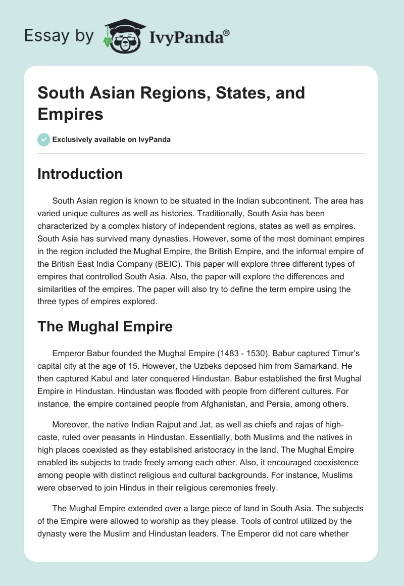 South Asian Regions, States, and Empires. Page 1