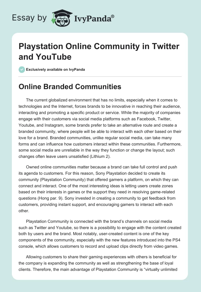Playstation Online Community in Twitter and YouTube. Page 1
