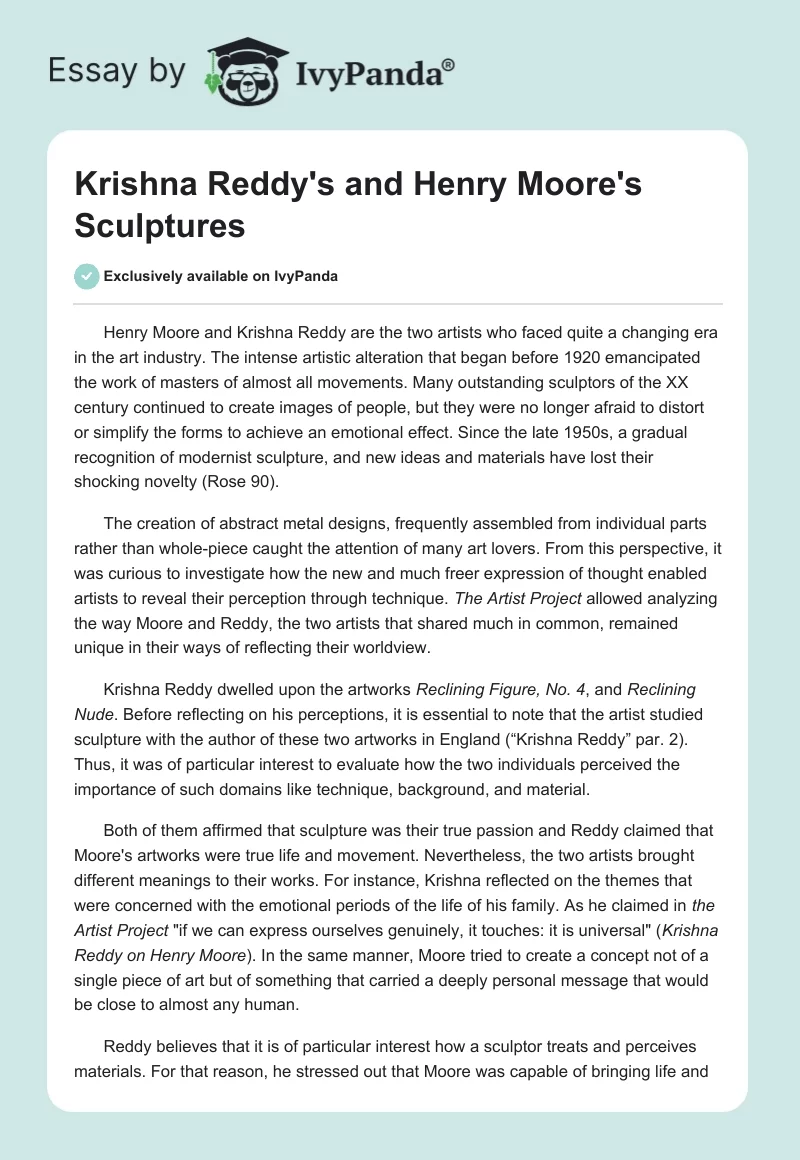 Krishna Reddy's and Henry Moore's Sculptures. Page 1