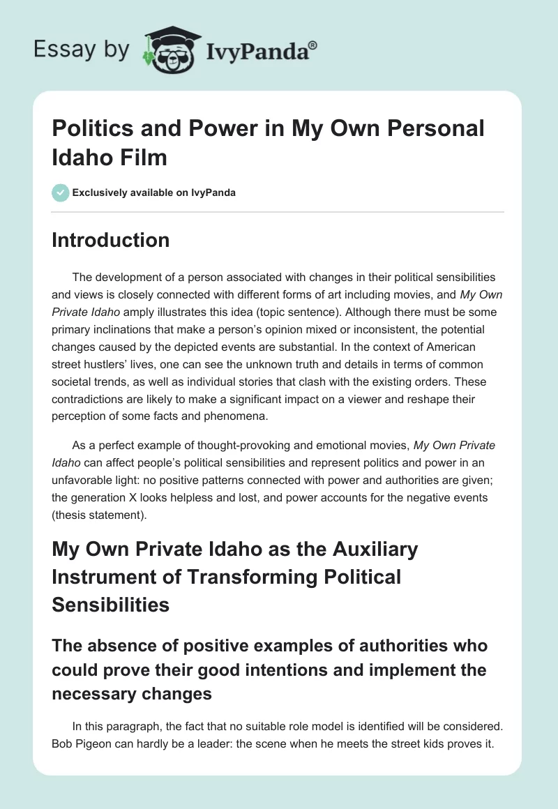 Politics and Power in "My Own Personal Idaho" Film. Page 1