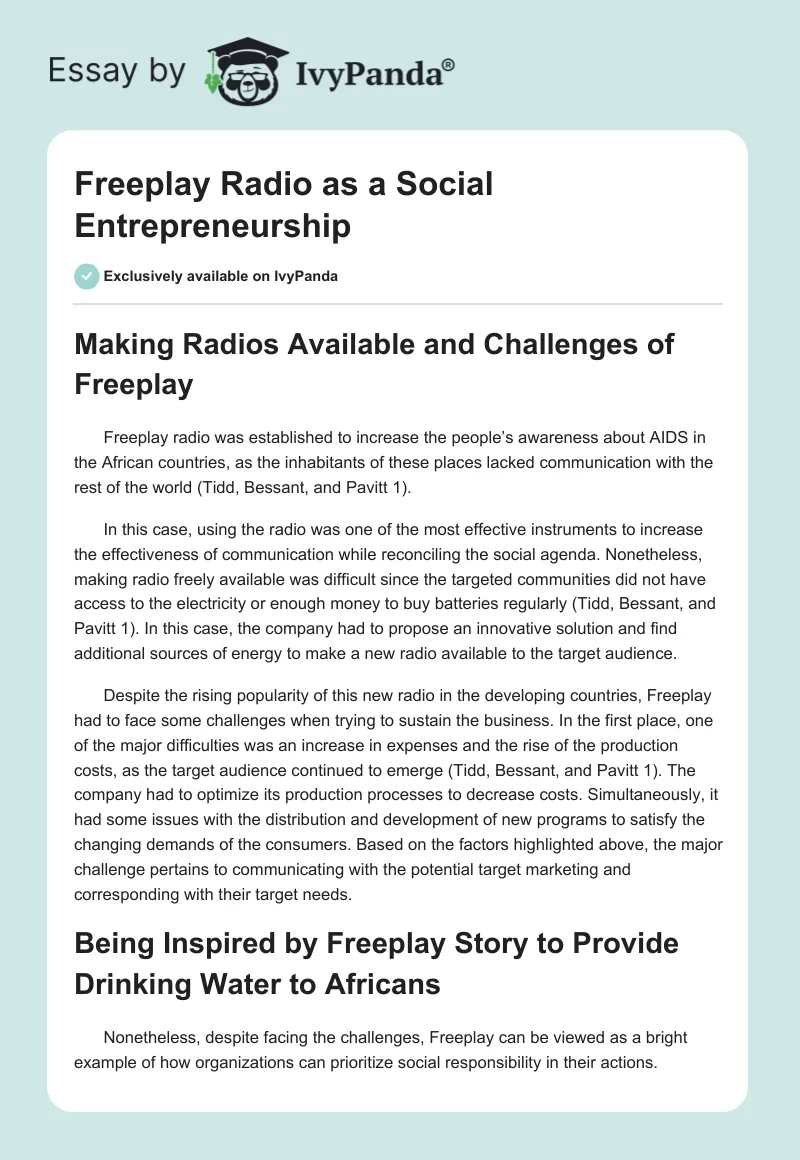 Freeplay Radio as a Social Entrepreneurship. Page 1