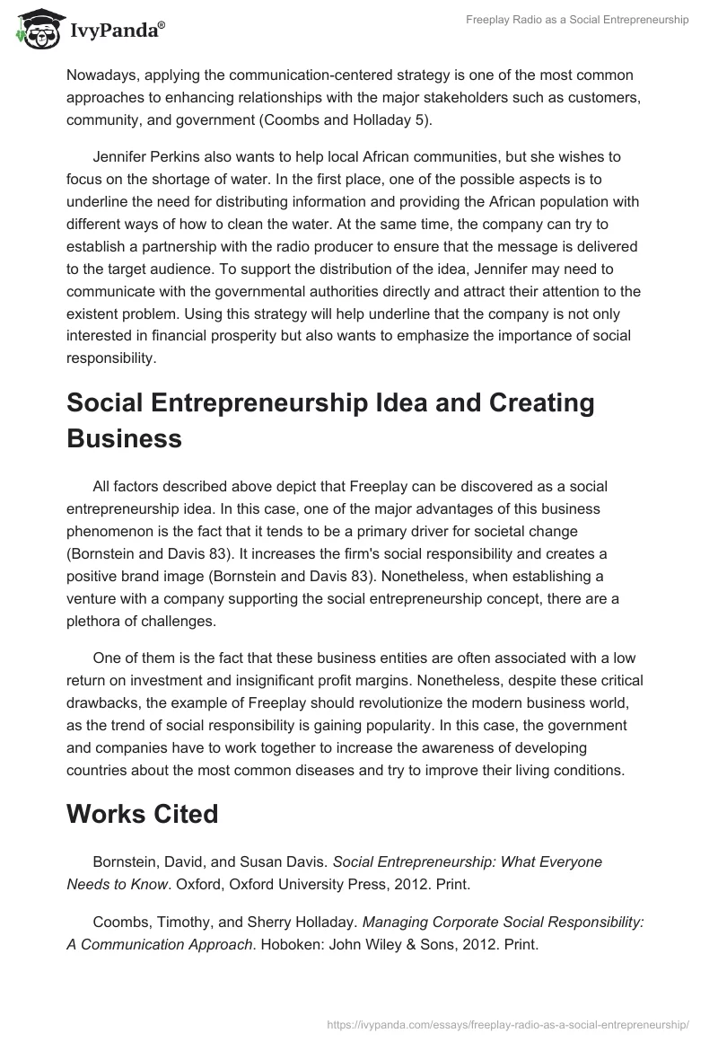 Freeplay Radio as a Social Entrepreneurship. Page 2