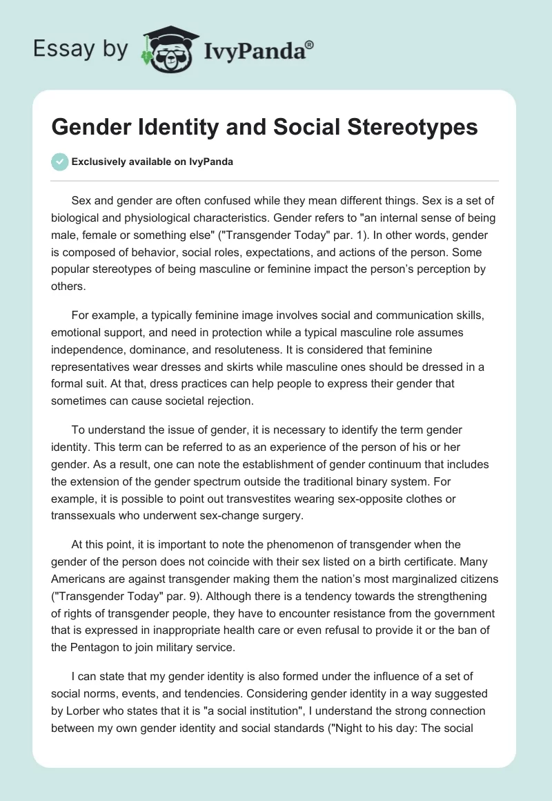 Gender Identity and Social Stereotypes. Page 1