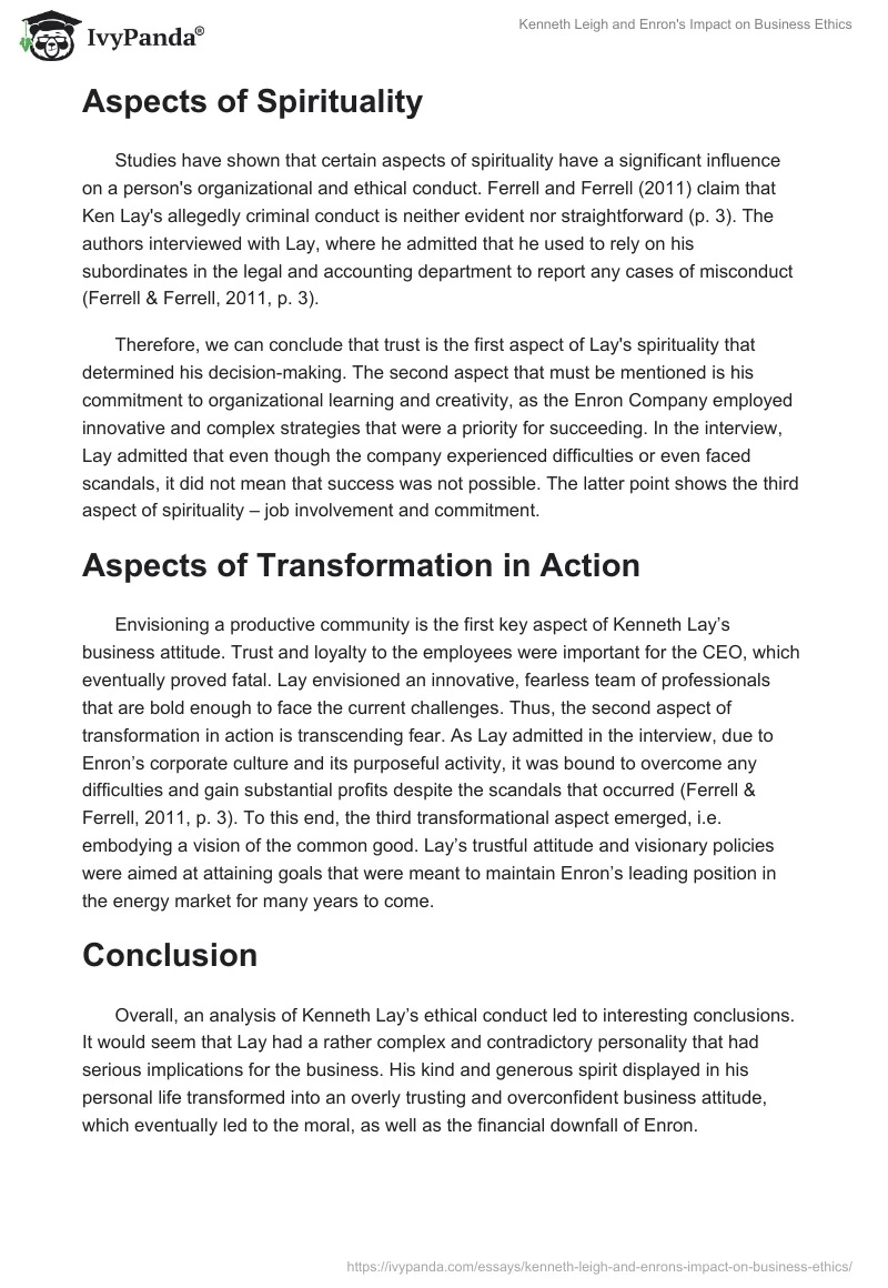 Kenneth Leigh and Enron's Impact on Business Ethics. Page 2