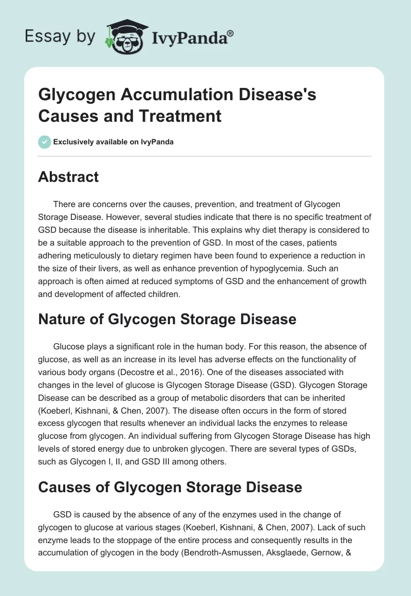 Glycogen Accumulation Disease's Causes and Treatment. Page 1