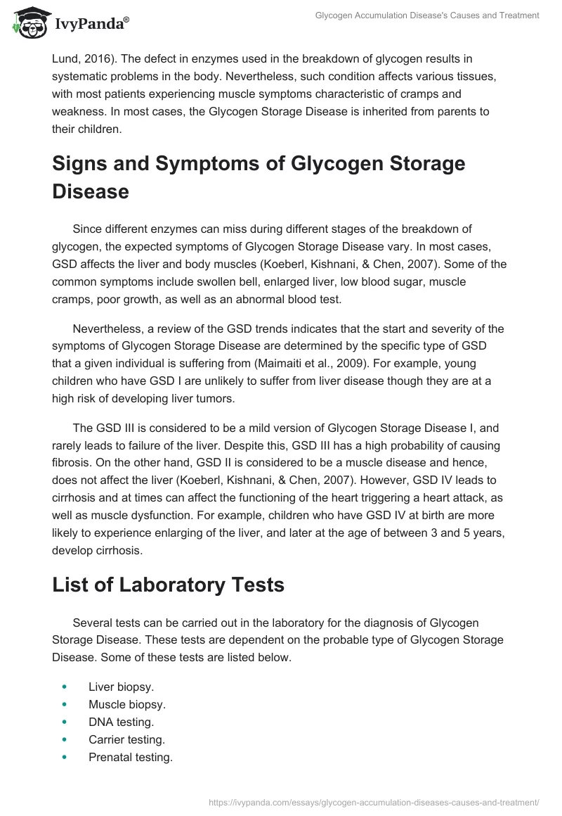 Glycogen Accumulation Disease's Causes and Treatment. Page 2