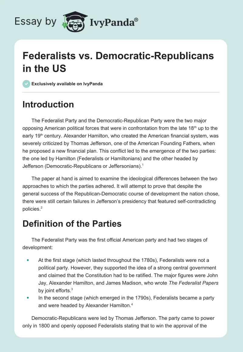 Federalists vs. Democratic-Republicans in the US. Page 1
